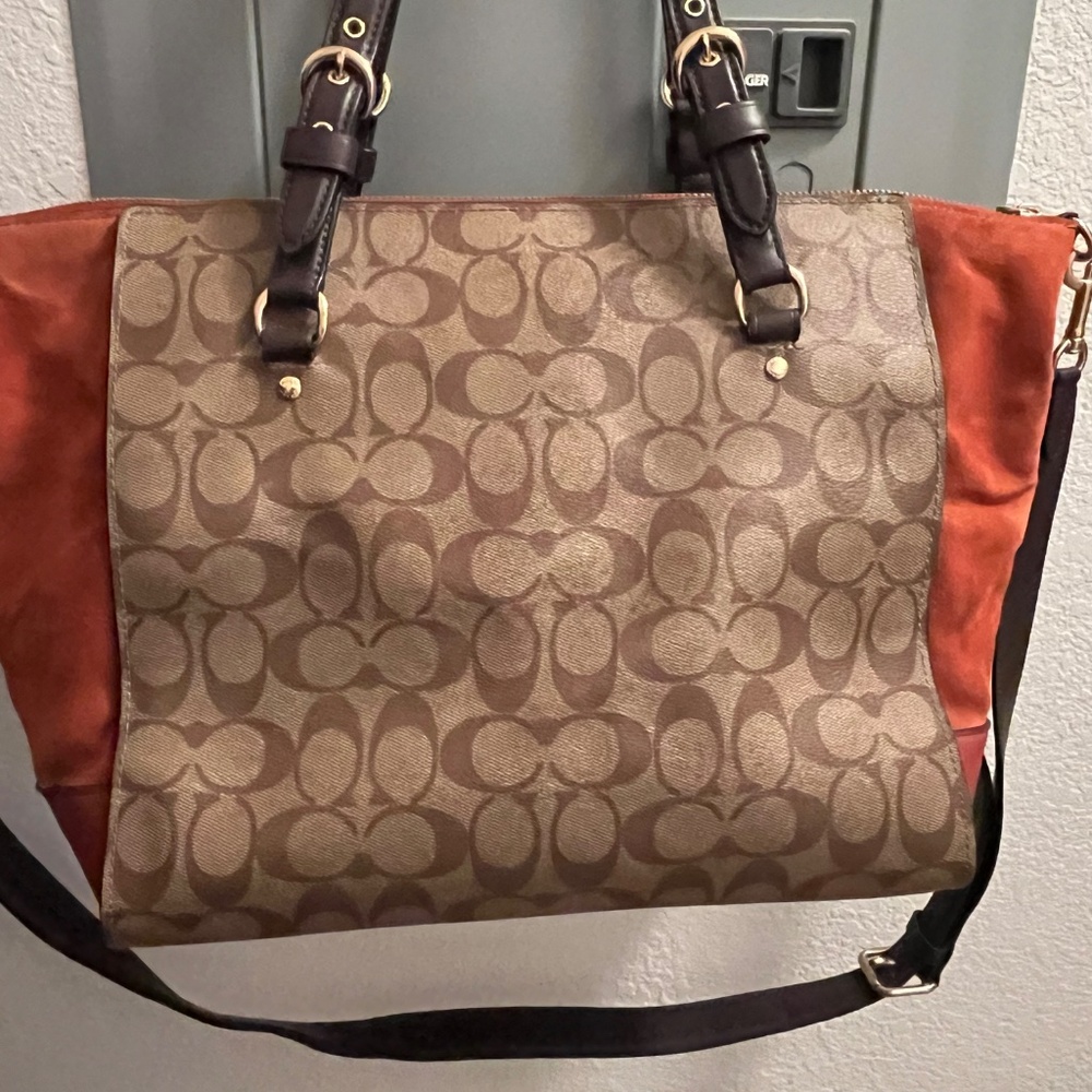 Coach Kleo Carryall jacquard logo suede purse handbag - Picture 4 of 16